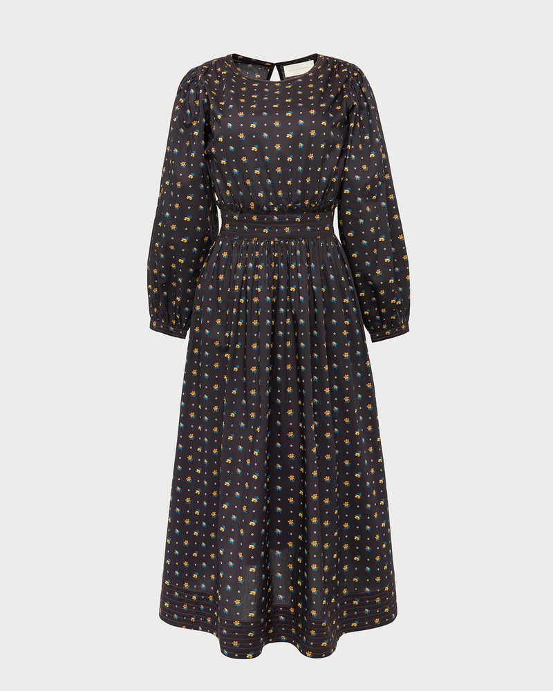 Lilibeth Dress in black floral cotton.
