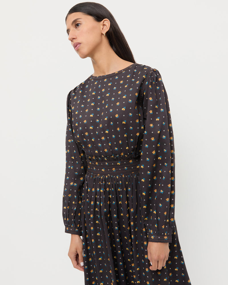 Lilibeth Dress in black floral cotton.