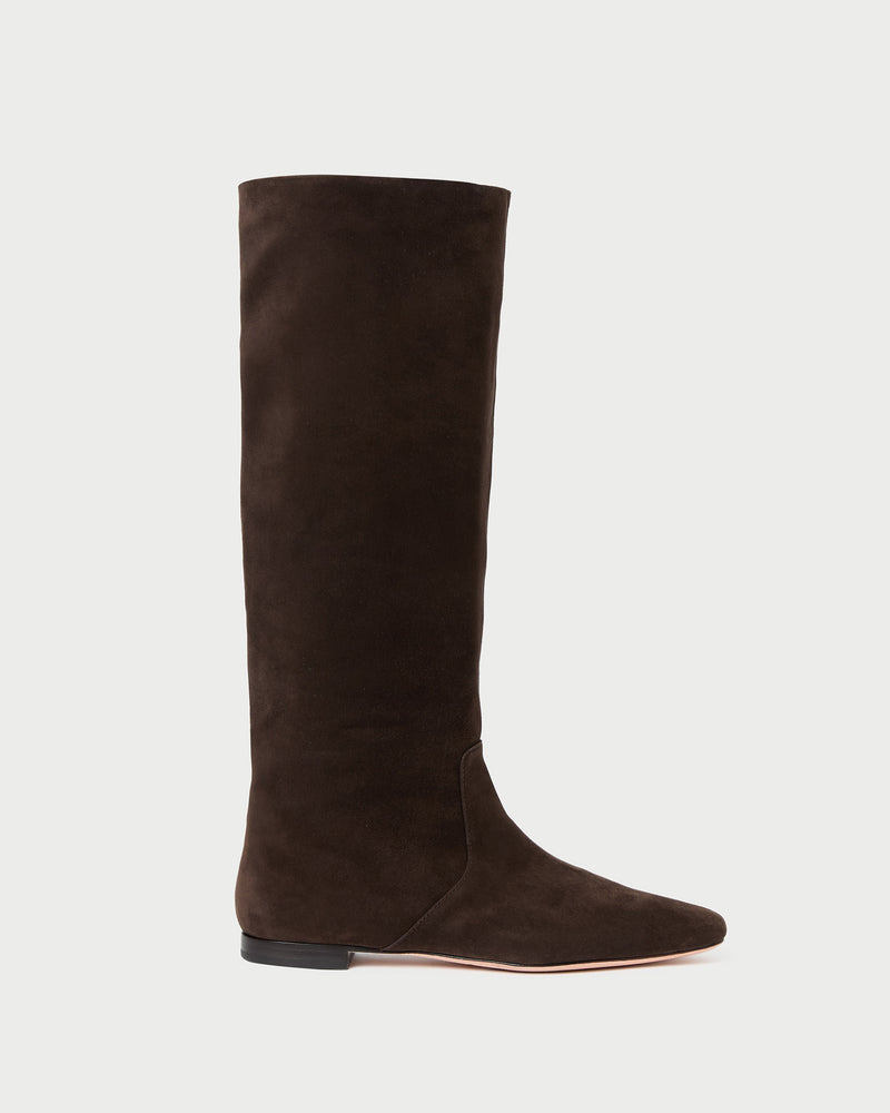 Lillian Brown Suede Tall Boot in brown suede.