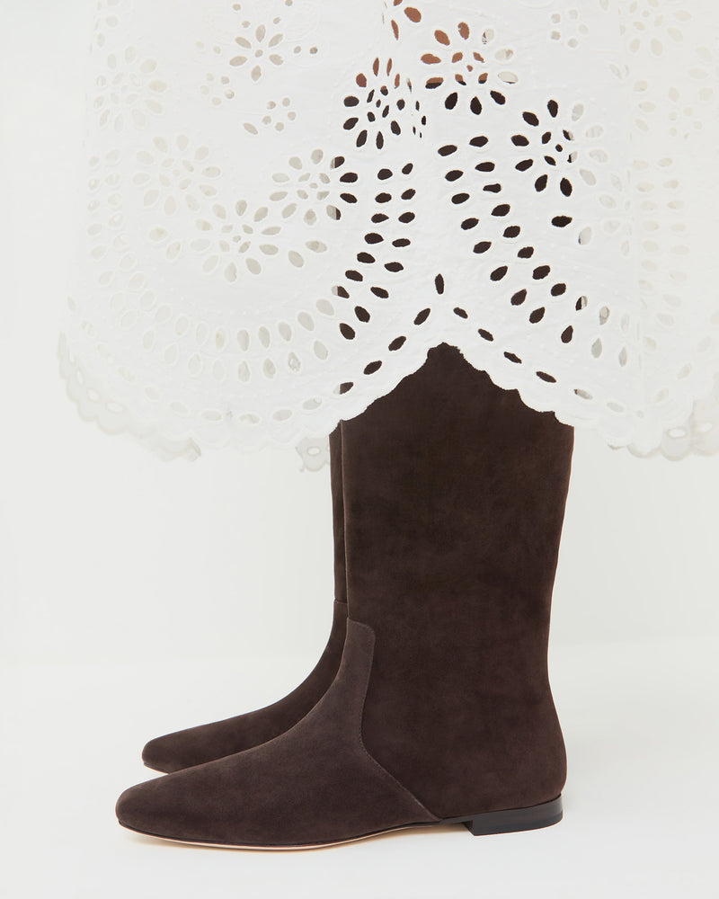 Lillian Brown Suede Tall Boot in brown suede.