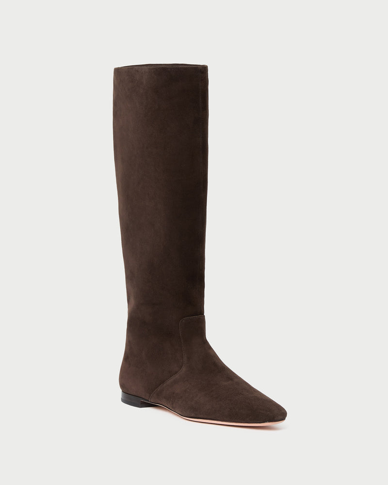 Lillian Brown Suede Tall Boot in brown suede.