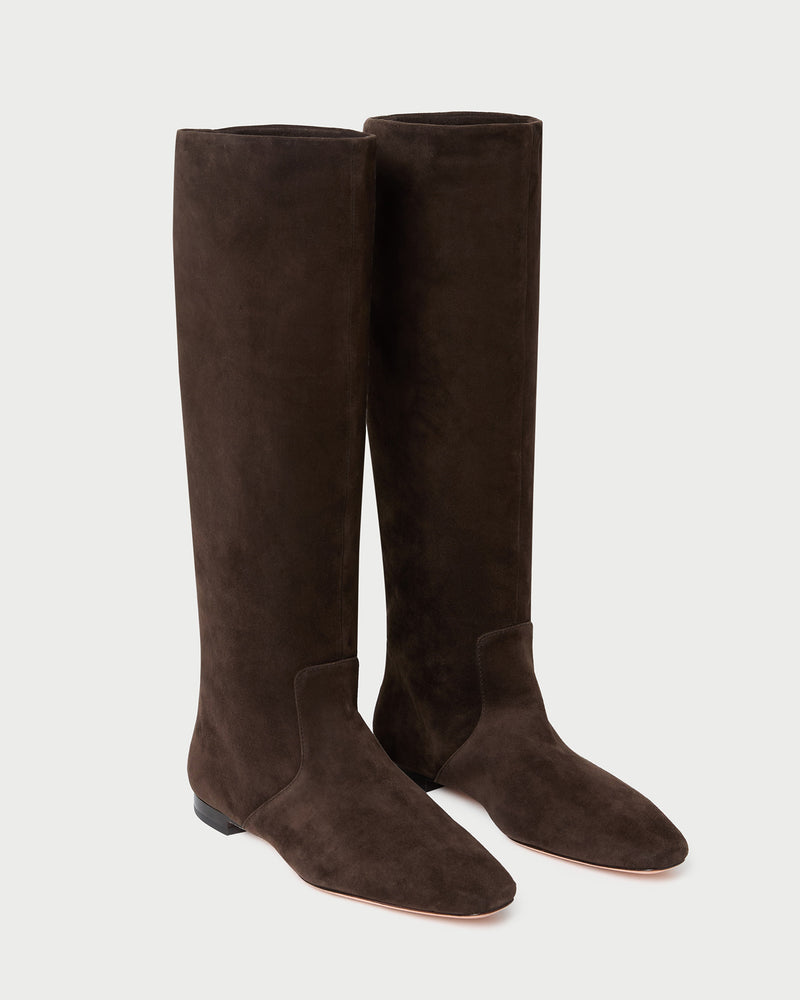 Lillian Brown Suede Tall Boot in brown suede.