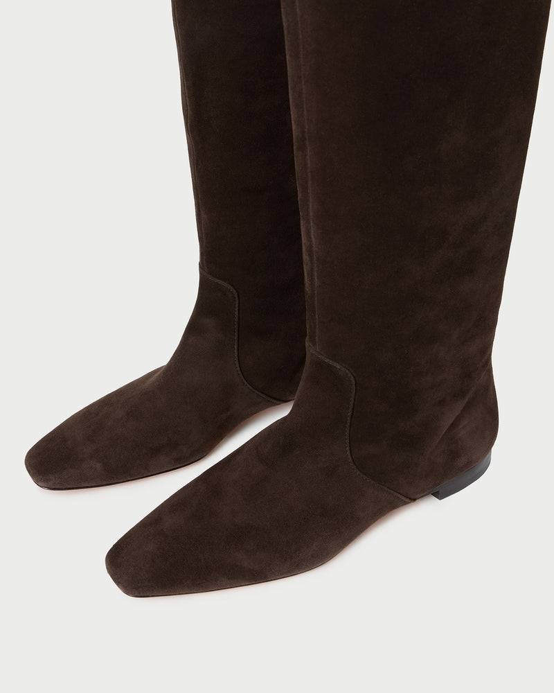 Lillian Brown Suede Tall Boot in brown suede.