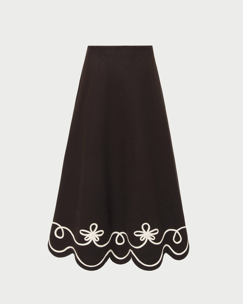 Linnea Skirt in brown wool with cream detailing.