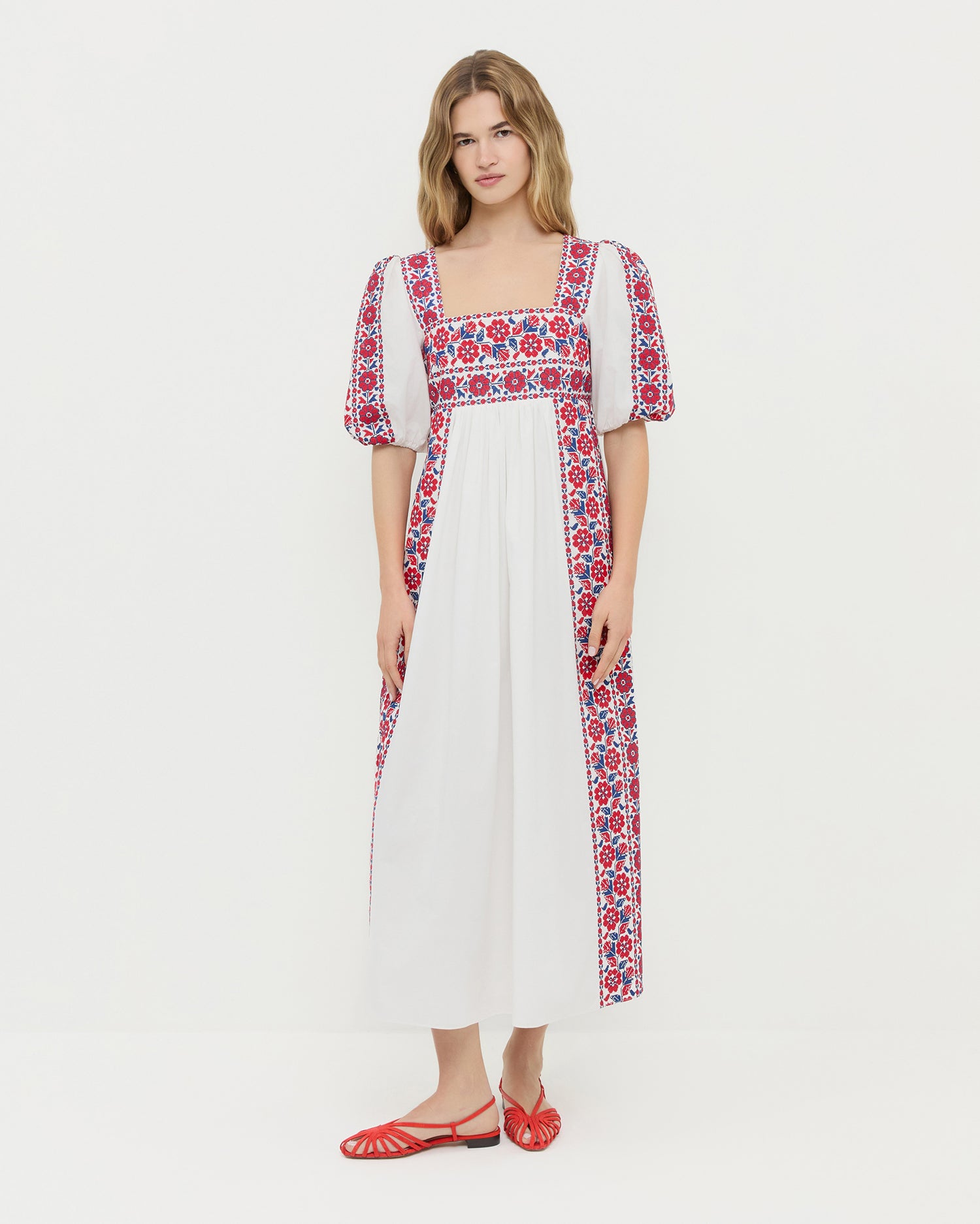 Lotus Red/Blue Embroidered Dress | Dresses