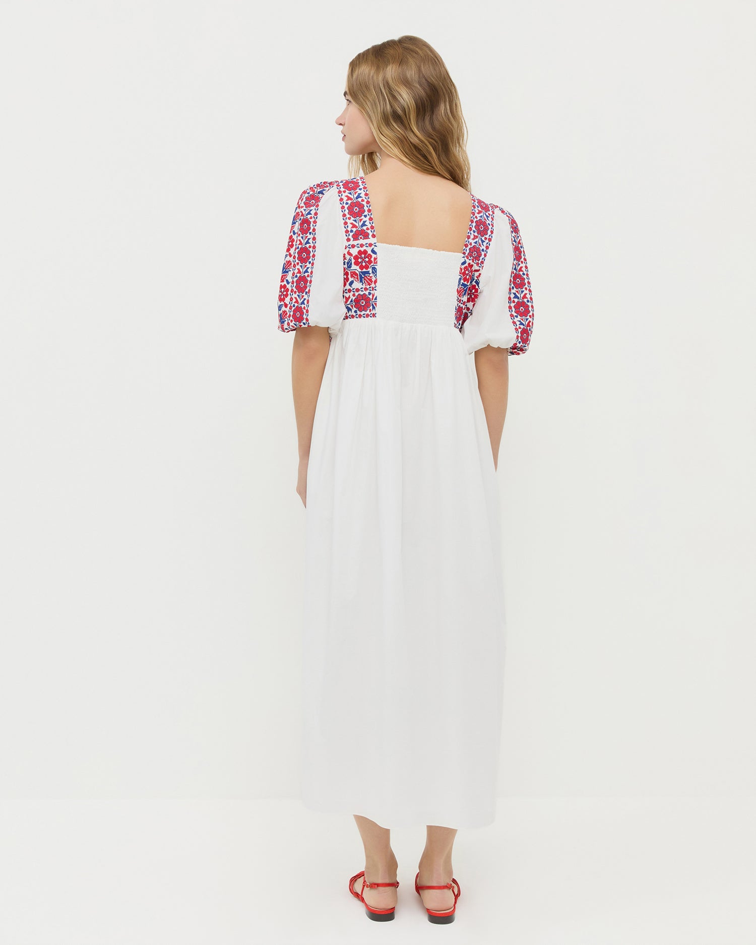 Lotus Red/Blue Embroidered Dress | Dresses