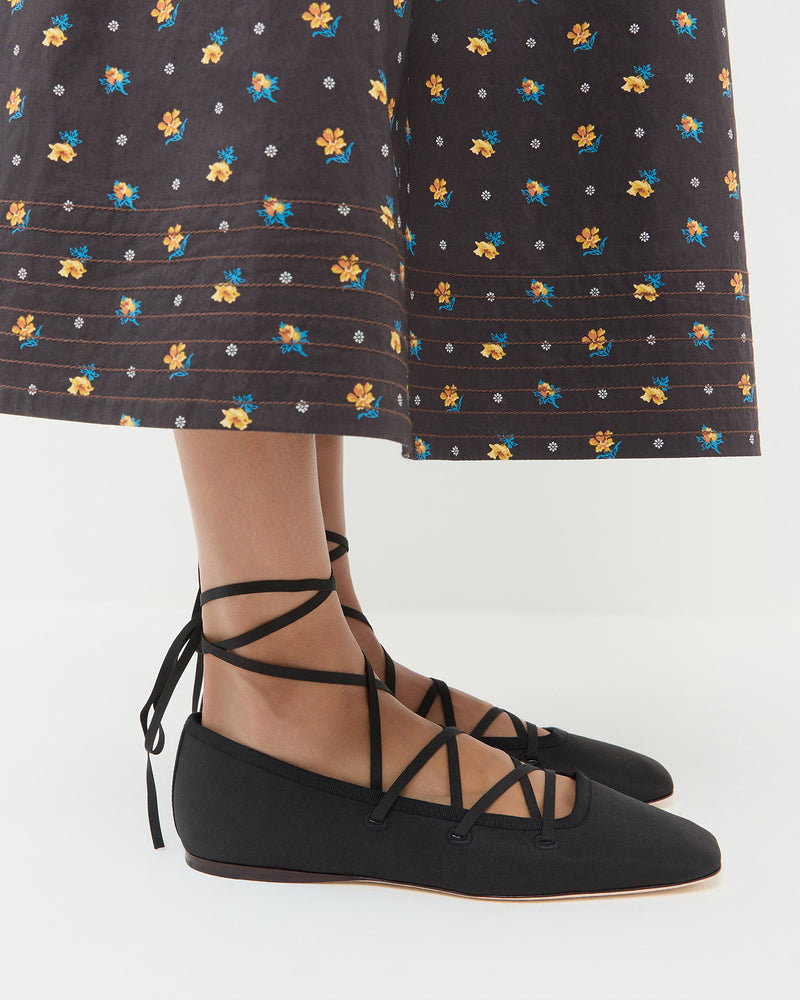 Louisa Black Lace-Up Ballet Flat and Lilibeth Dress.
