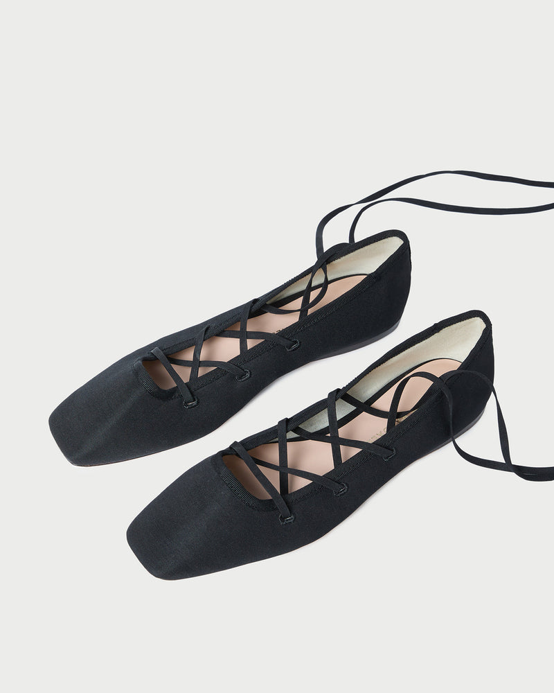 Louisa Black Lace-Up Ballet Flat