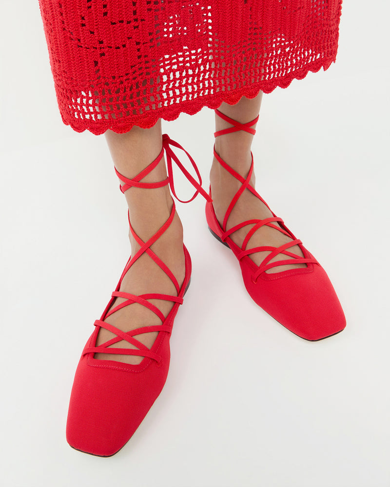 Louisa Red Lace-Up Ballet Flat and Rosanna Skirt.