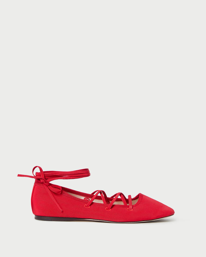 Louisa Red Lace-Up Ballet Flat