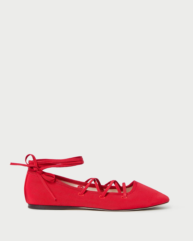Louisa Red Lace-Up Ballet Flat