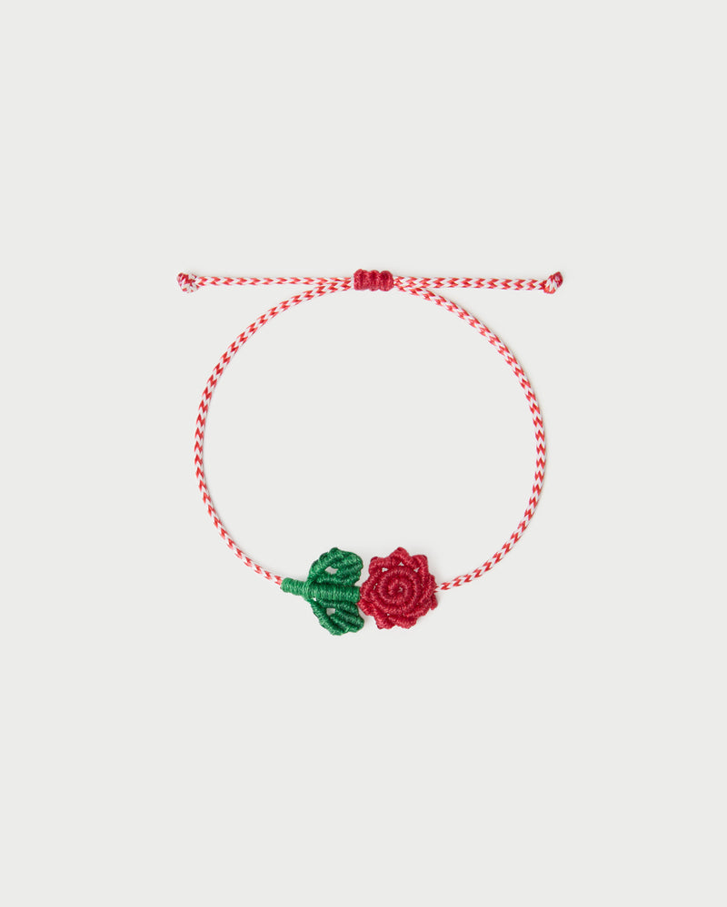 Macramé Rose Red/Green Bracelet