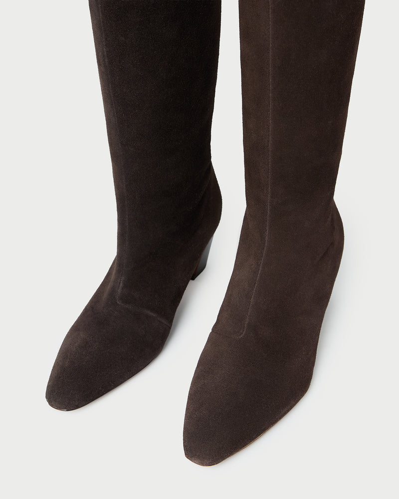 Marley Brown Suede Tall Boot in brown suede.