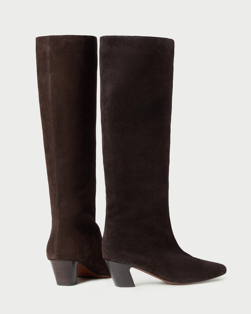 Marley Brown Suede Tall Boot in brown suede.