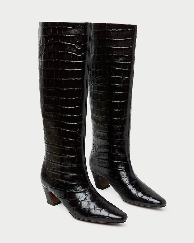 Marley Crocodile Leather Tall Boot in crocodile embossed leather.