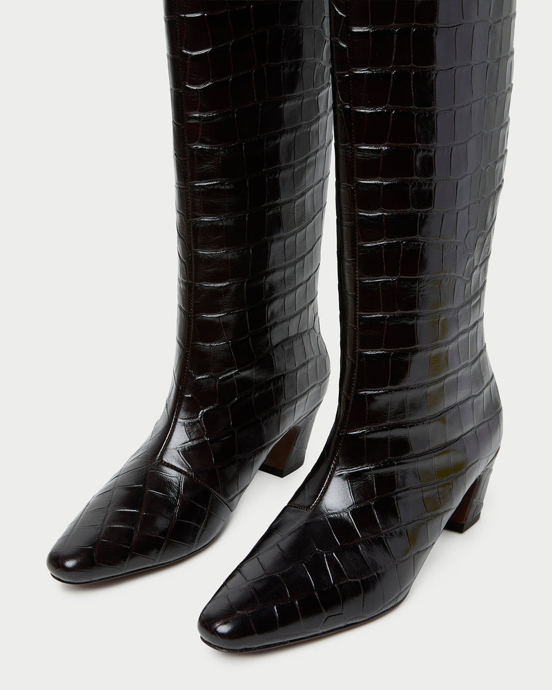 Marley Crocodile Leather Tall Boot in crocodile embossed leather.