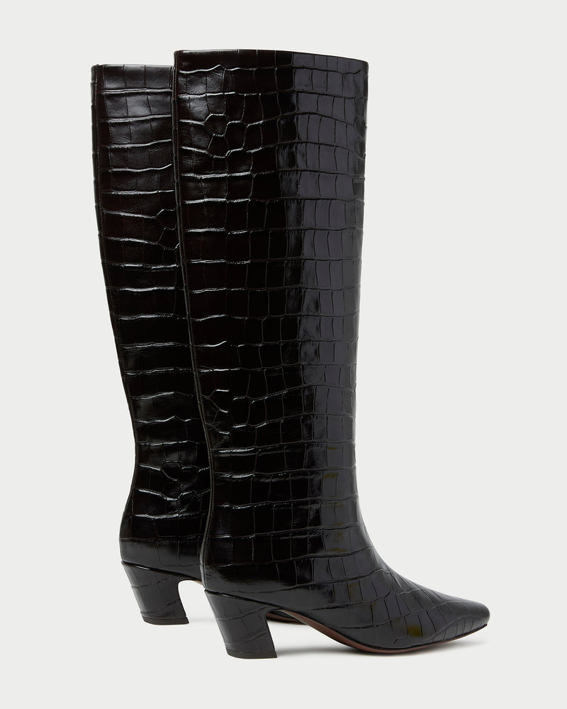 Marley Crocodile Leather Tall Boot in crocodile embossed leather.