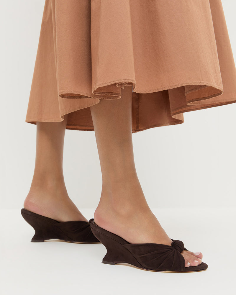 Marsy Brown Suede Knot Wedge