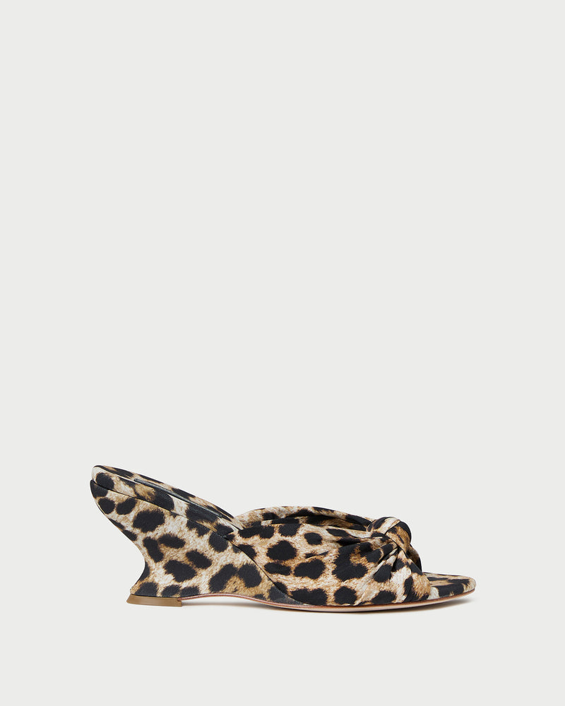 Marsy Silk Knot Wedge in leopard silk.