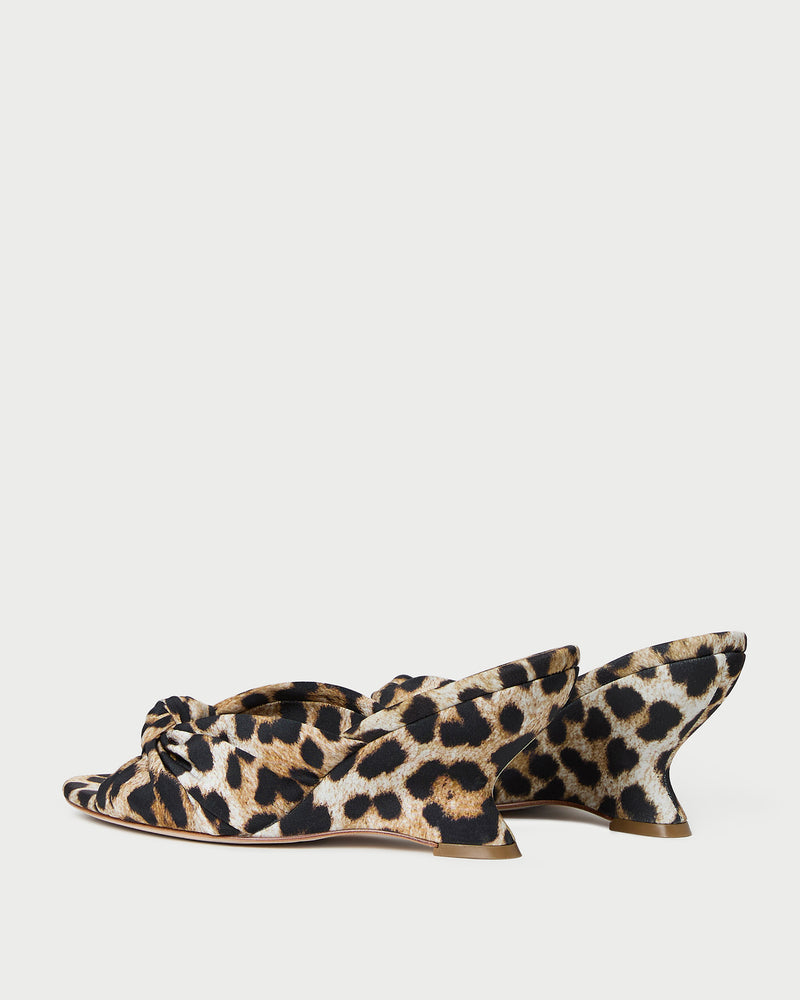 Marsy Silk Knot Wedge in leopard silk.