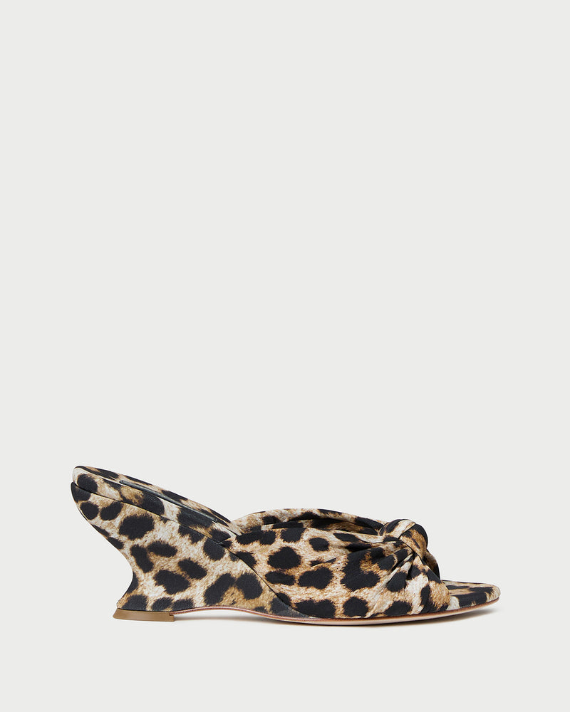Marsy Silk Knot Wedge in leopard silk.