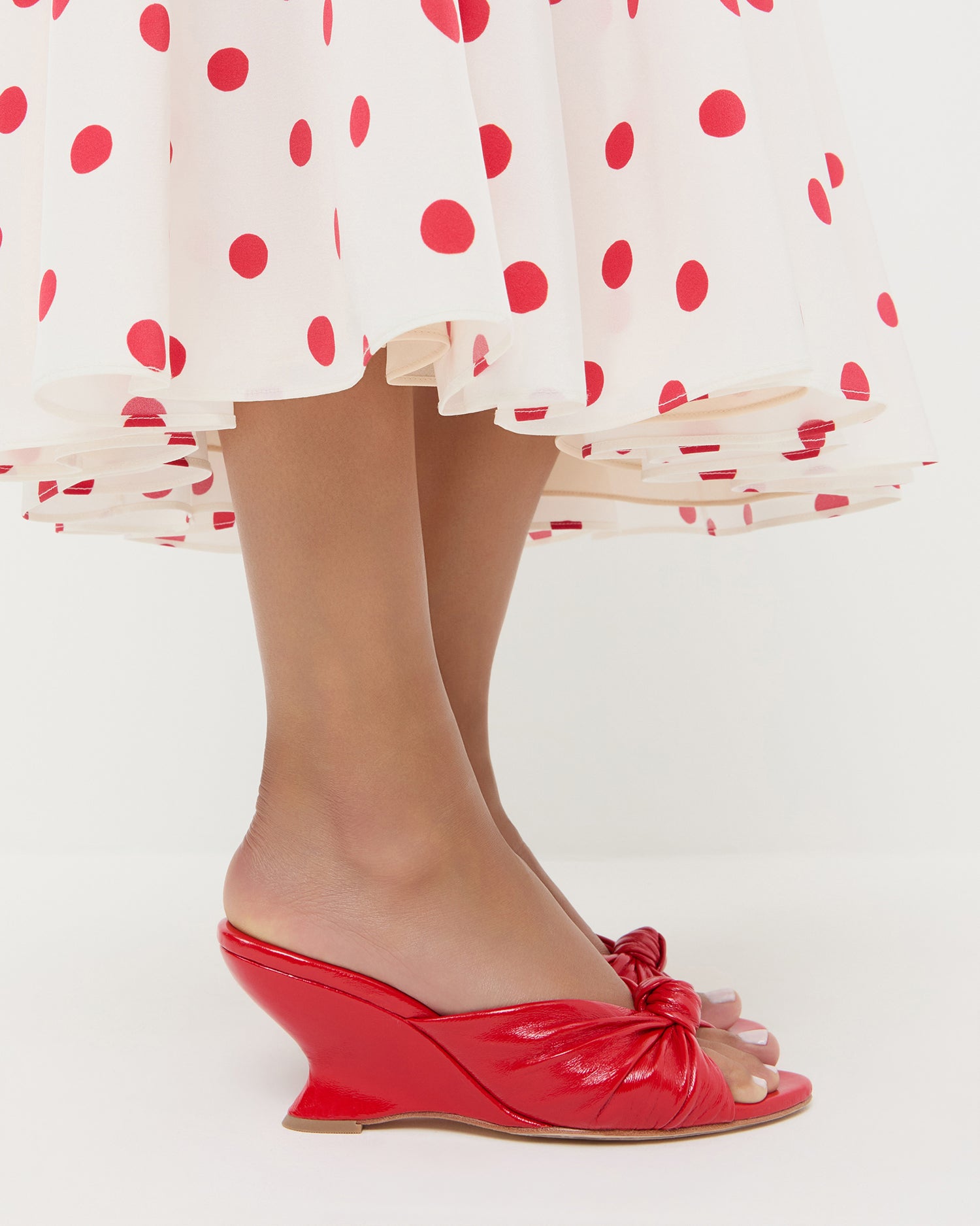 Marsy Red Leather Knot Wedge | Heeled Sandals | Footwear
