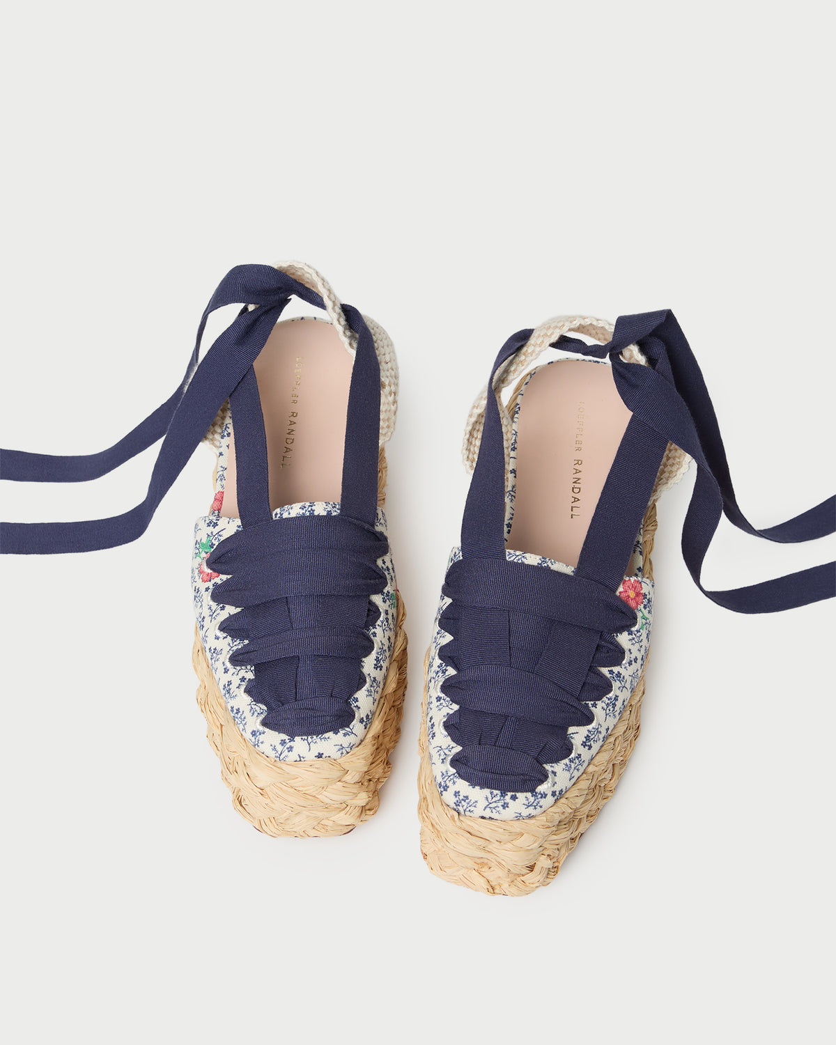 Mason Natural/Floral Platform Espadrille in blue floral canvas with natural raffia.