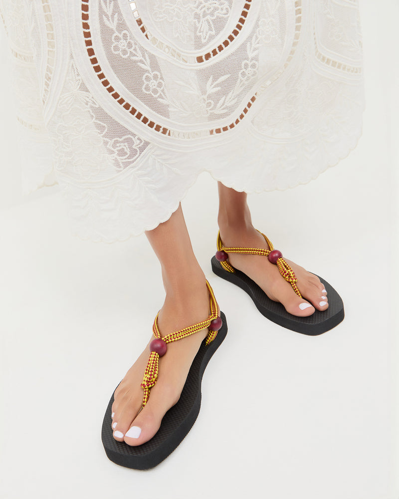 Mika Maroon/Yellow Sport Sandal with black rubber sole and maroon/yellow rope.