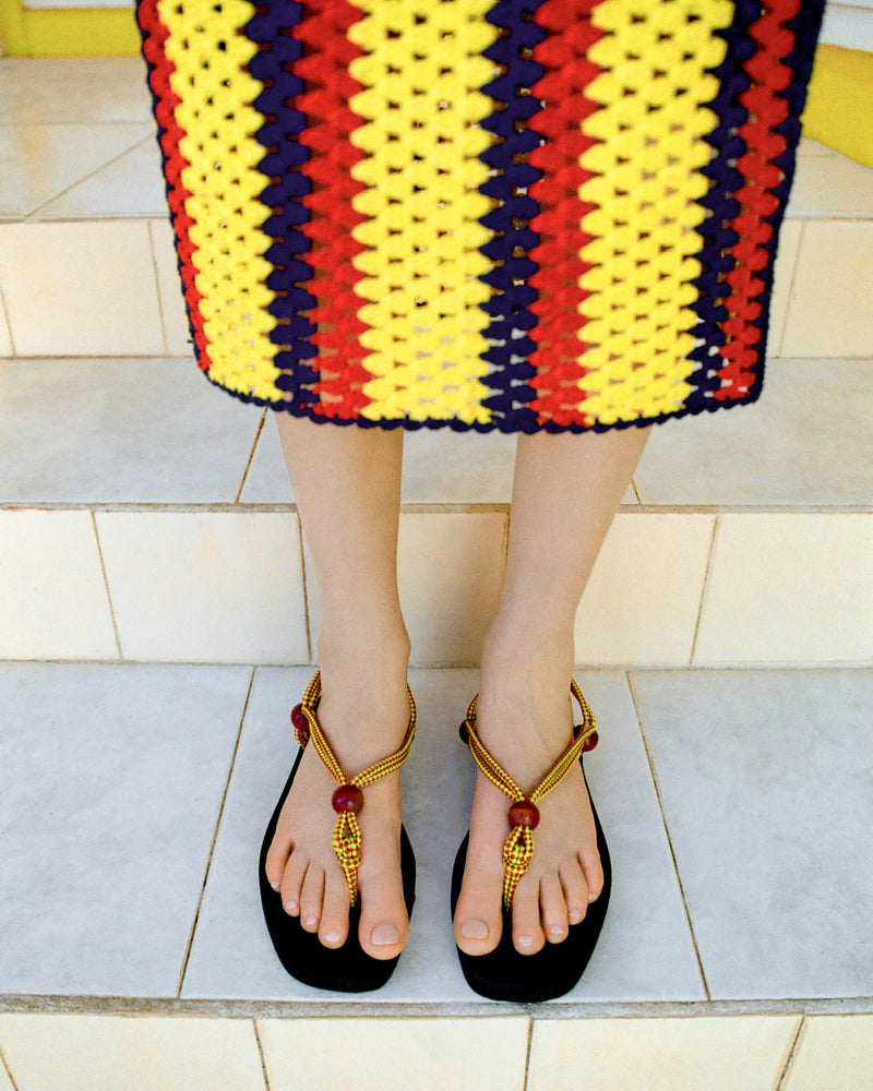 Mika Maroon/Yellow Sport Sandal with black rubber sole and maroon/yellow rope.