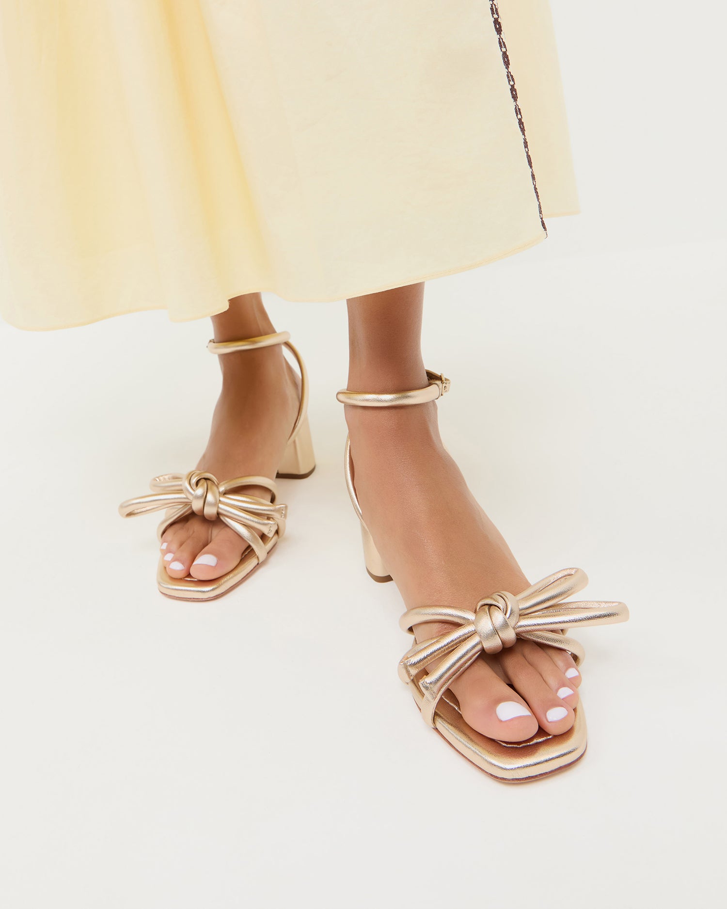 Mikel Champagne Bow Mid-Heel | Heeled Sandals | Footwear