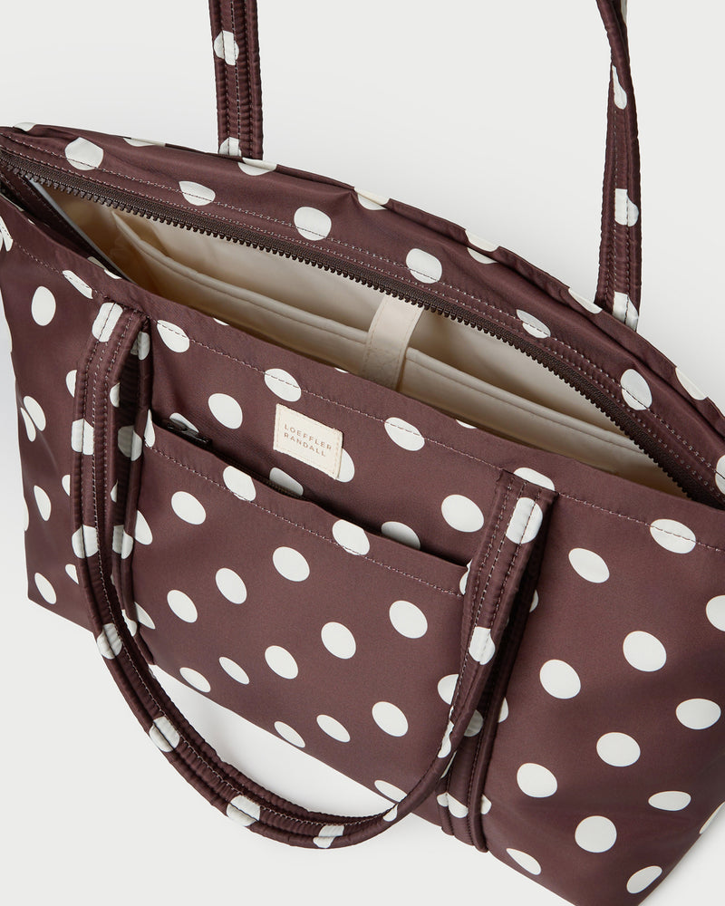 Mira Brown/Cream Everyday Tote in brown and cream polka dot.