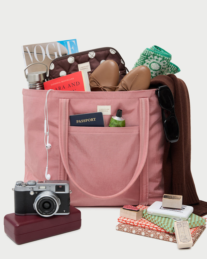 Mira Pink Everyday Tote in pink water-resistant nylon.