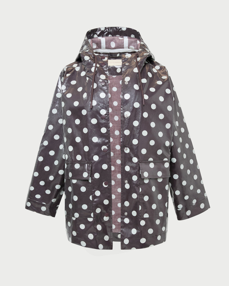 Misty Rain Jacket in brown and cream polka dot cotton.
