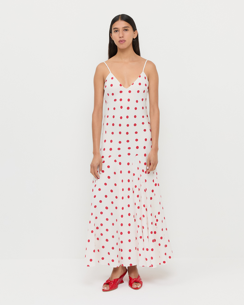 Nissa Red Polka Dot Silk Dress | Dresses