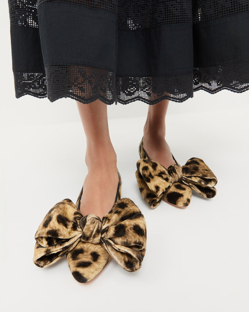 Noa Leopard Velvet Bow Flat and Delaney Skirt in black cotton.