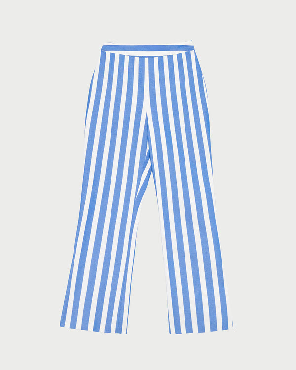 Pasha Trouser in blue and cream stripped cotton-linen.