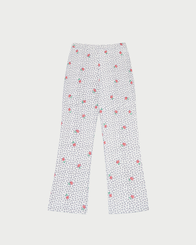Pasha Trouser in white floral cotton-linen.