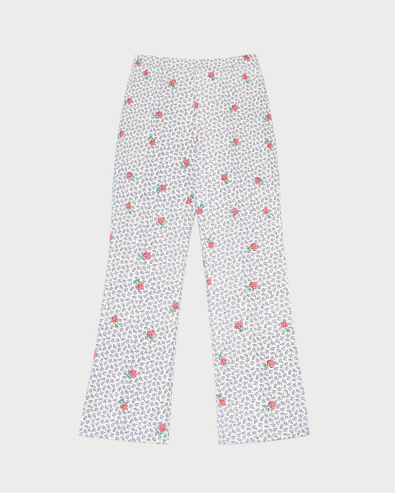 Pasha Trouser in white floral cotton-linen.