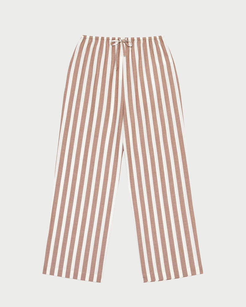 Pella Pant in brown/cream striped cotton.