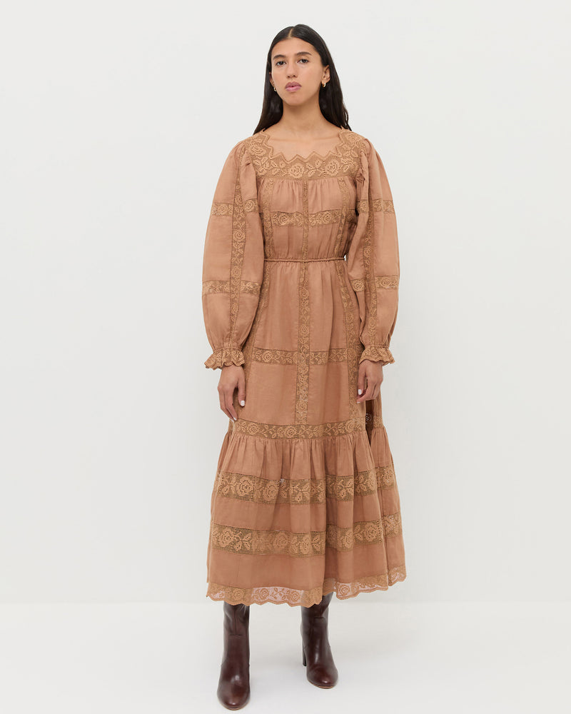 Perrin Dress in light brown cotton.