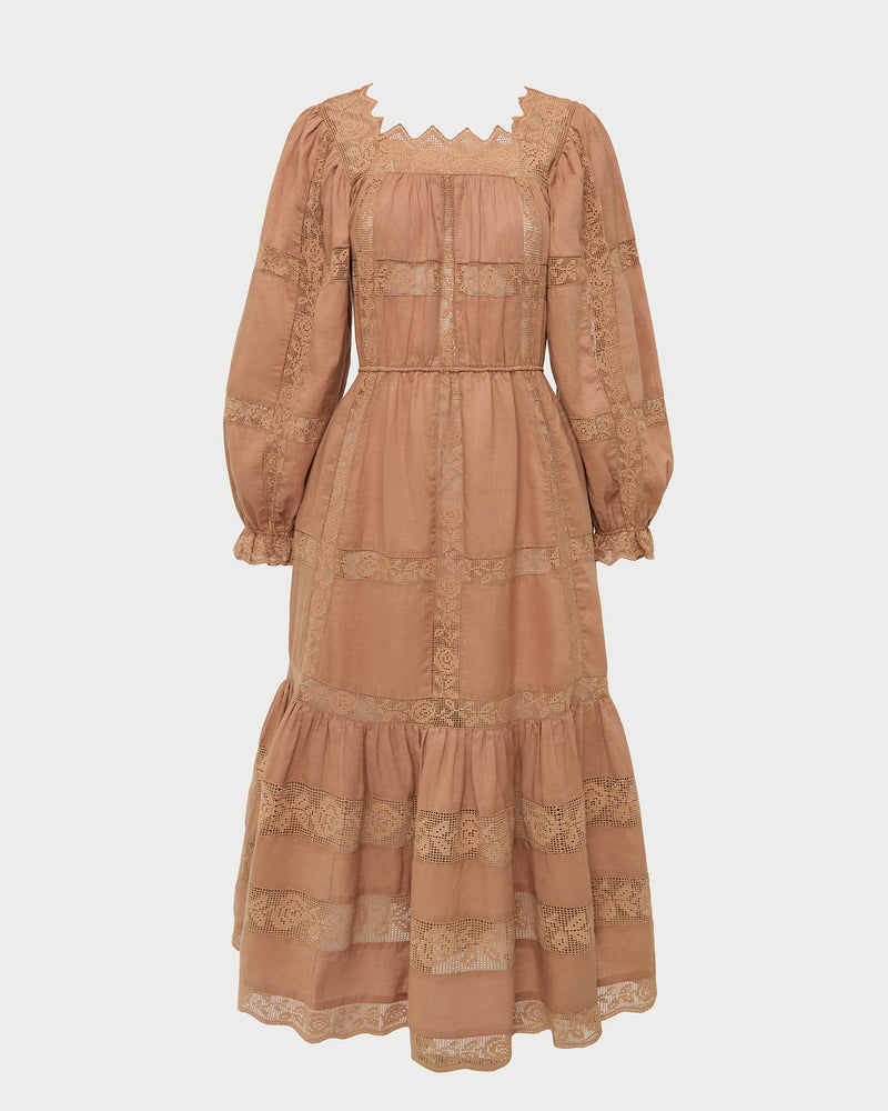Perrin Dress in light brown cotton.