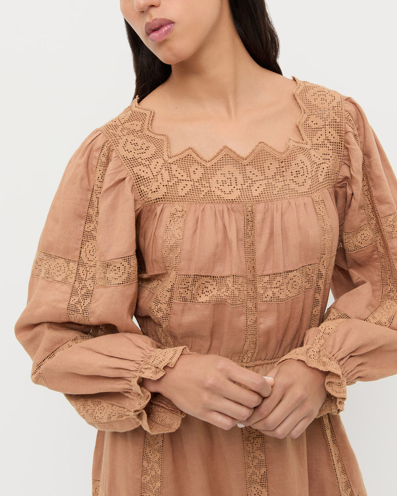 Perrin Dress in light brown cotton.