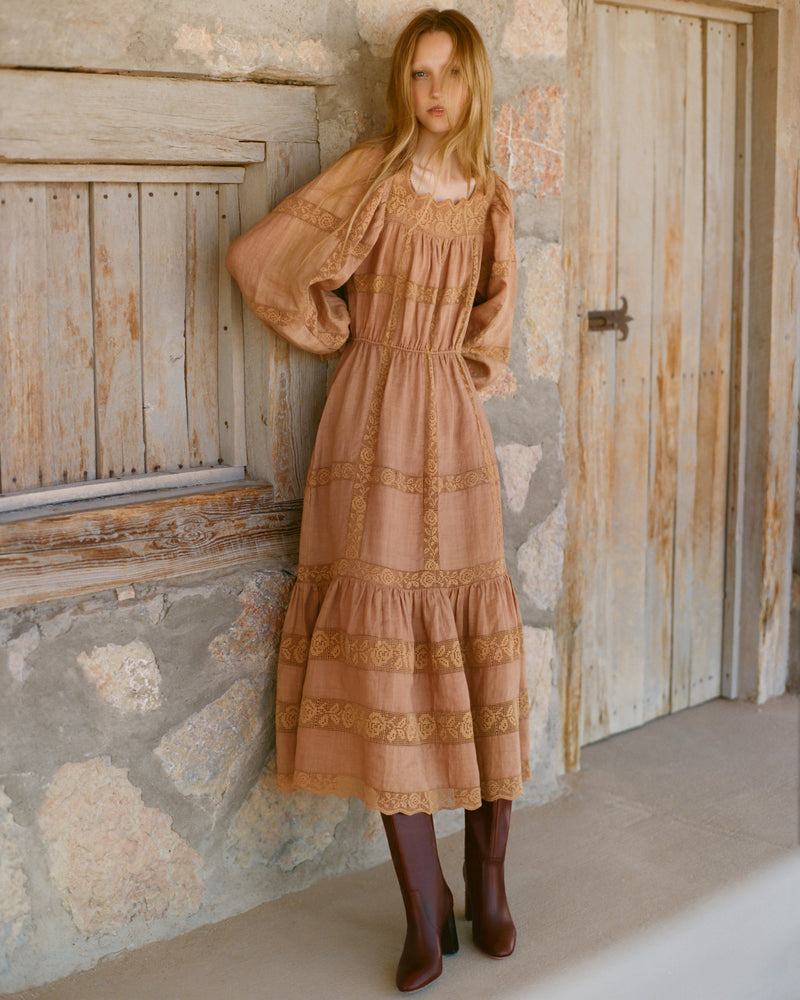 Perrin Dress in light brown cotton.