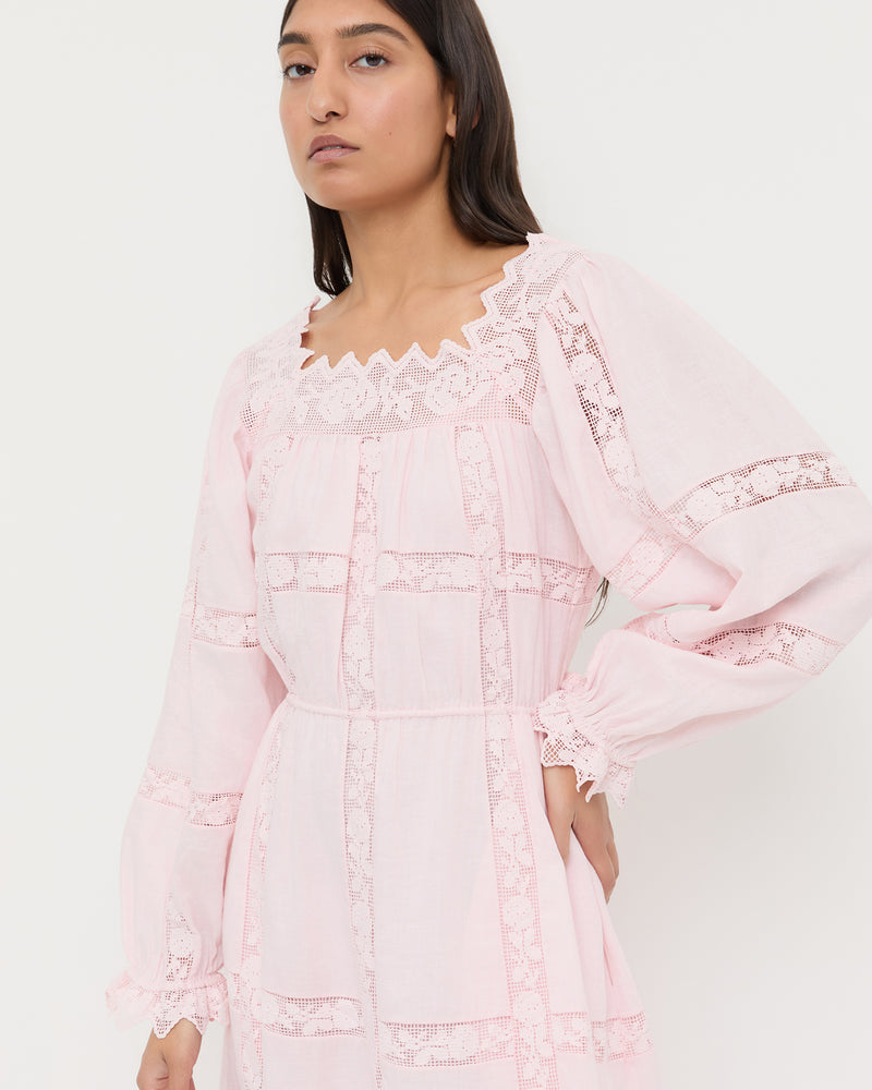 Perrin Dress in pale pink fabric.