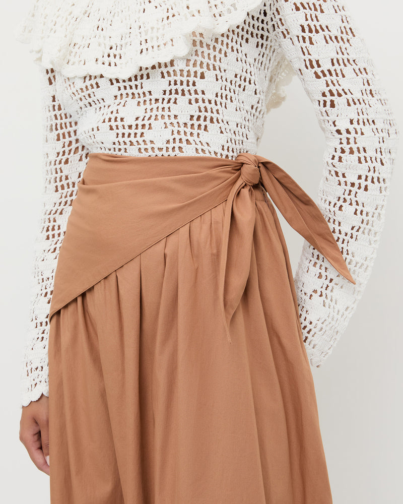Peyton Skirt in light brown cotton and Abigail Top in cream cotton.