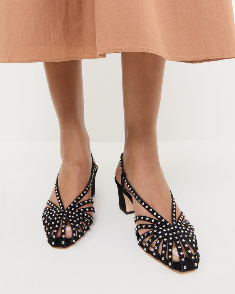 Priscilla Black/Silver Suede Heeled Sandal