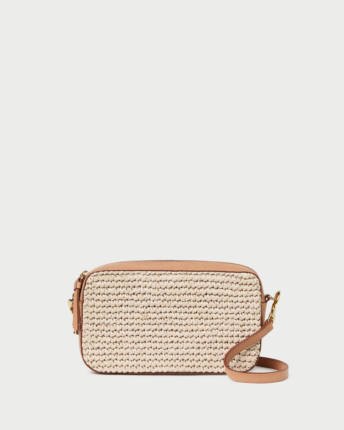 Reeve Natural/Honey Camera Bag in honey tan leather and natural raffia.