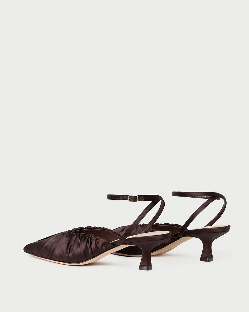 Rio Chocolate Satin Kitten Heel in chocolate brown satin.