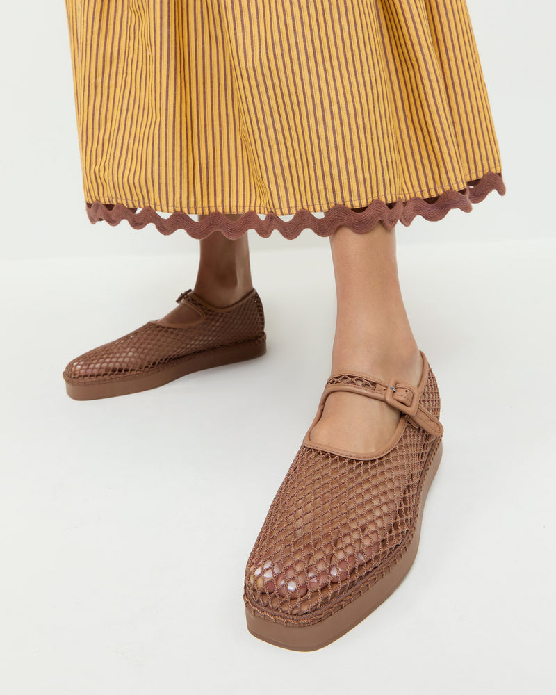 Rita Brown Netted Mary Jane in brown netted mesh.