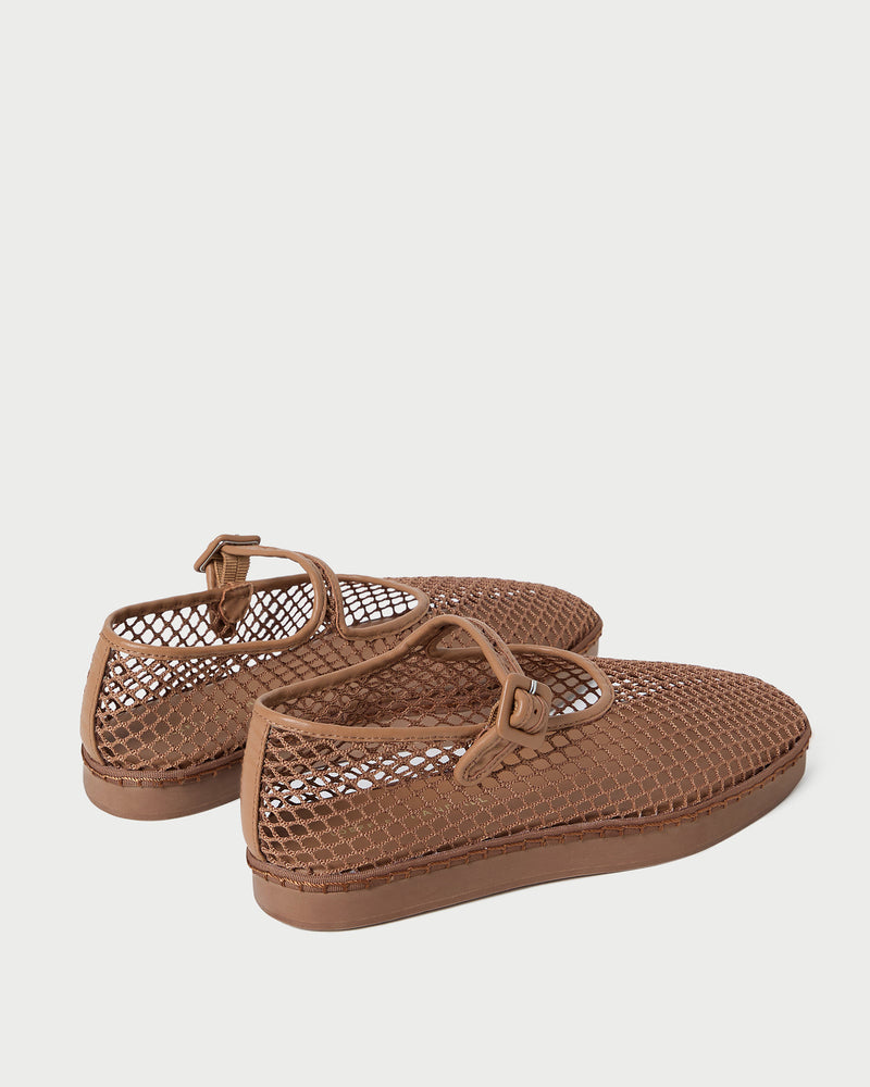 Rita Brown Netted Mary Jane in brown netted mesh.